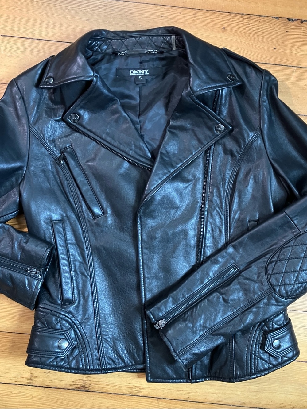 DKNY Genuine Leather Moto Black Lambskin Jacket